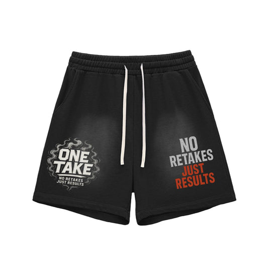 One Take Mindset  Sun Fade Raw Edge Shorts